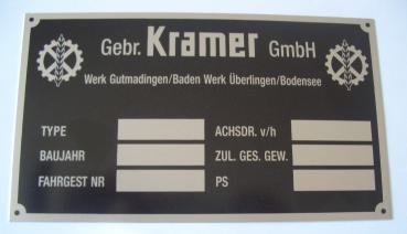 Typenschild für Kramer 147 mm x 85 mm