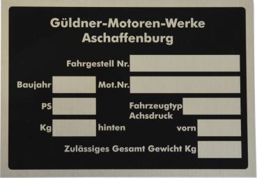 Typenschild für Güldner 106 mm x 75 mm