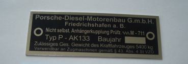 Typenschild für Porsche-Diesel AK 133 Maße 74 mm x 26 mm