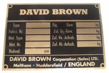 Typenschild für David Brown 102 mm x 74 mm