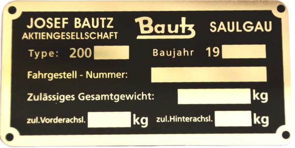 Typenschild für Bautz 103 mm x 53 mm