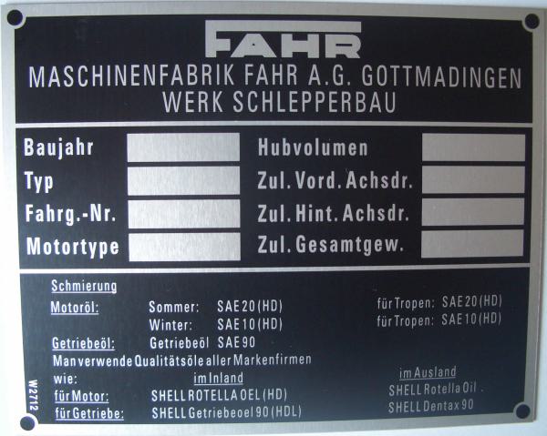 Typenschild für Fahr 100 mm x 81 mm