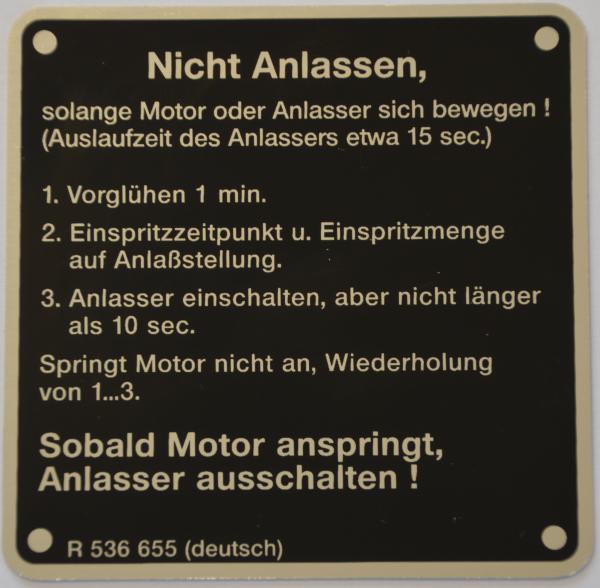 Hinweisschild "Nicht Anlassen" 74 mm x 74 mm