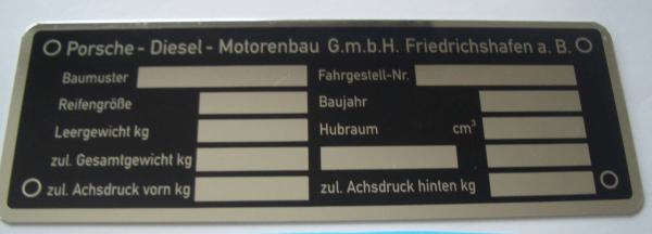 Typenschild für Porsche-Diesel 147 mm x 52 mm